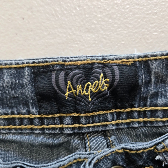 Angels Jeans Juniors 3 Blue Flare Raw Hem Ankle Embordered Sequin Bejeweled - Picture 3 of 16